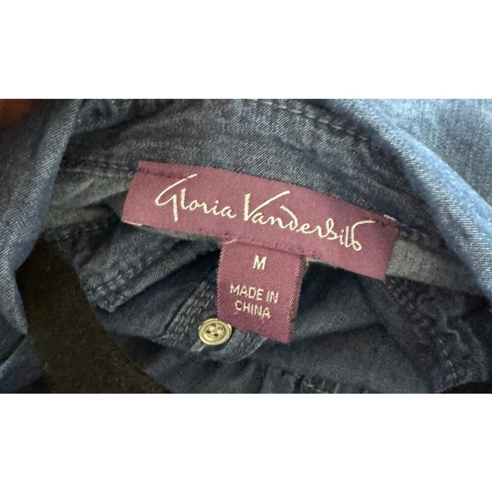 Gloria Vanderbilt M Blue Chambray Long Sleeve Tie Waist Dress Cotton Lyocell - Picture 3 of 9